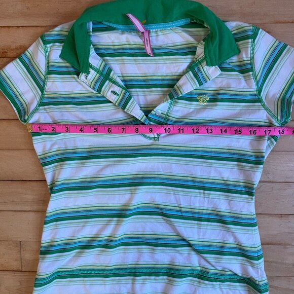 VTG Y2K Energie green striped polo top preppy Sz XL Mallcore Bratz Avril Lavigne - Picture 8 of 10
